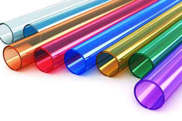 Samples of multi-colored clear acrylic tubes