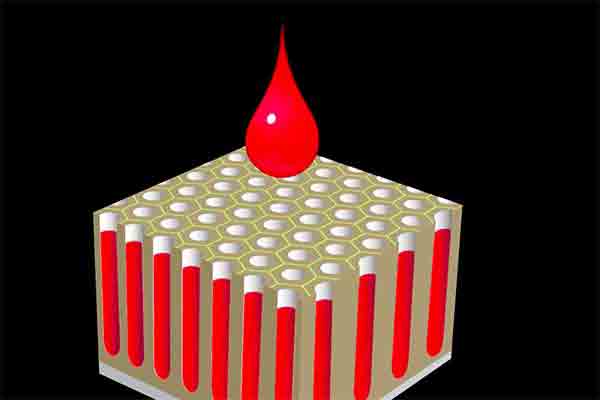 An illustration of dye being added to fill porosity during anodizing