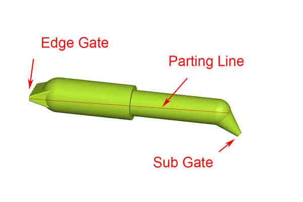 CAD illustration of submarine gate used for injection molding