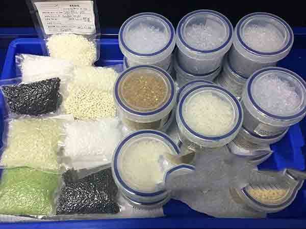 Plastic raw material samples in storage at Michigan CNC Machining Parts, Inc.