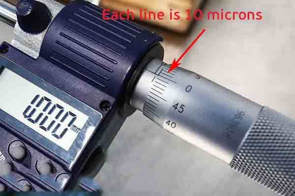 Close-up of micrometer vernier scale at Michigan CNC Machining Parts, Inc.