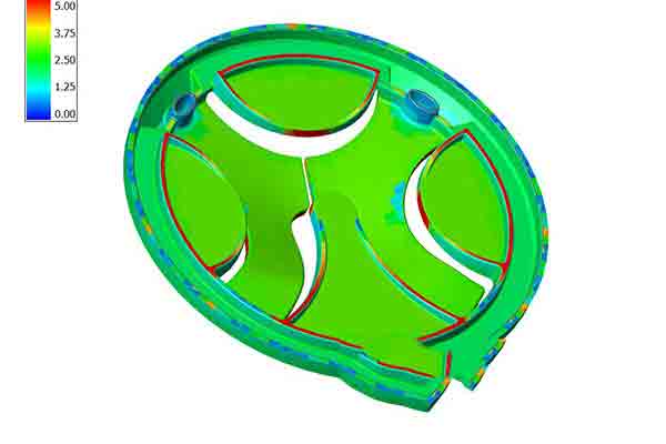 Illustration of injection molding wall thickness analysis